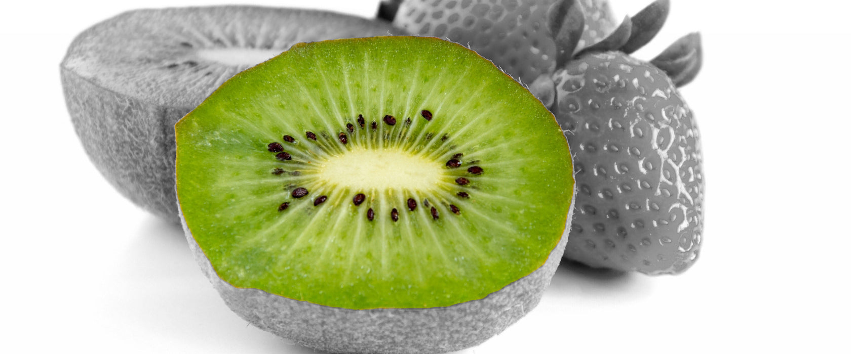 fruchtige Erdbeeren mit Kiwi, Glasbild Panorama