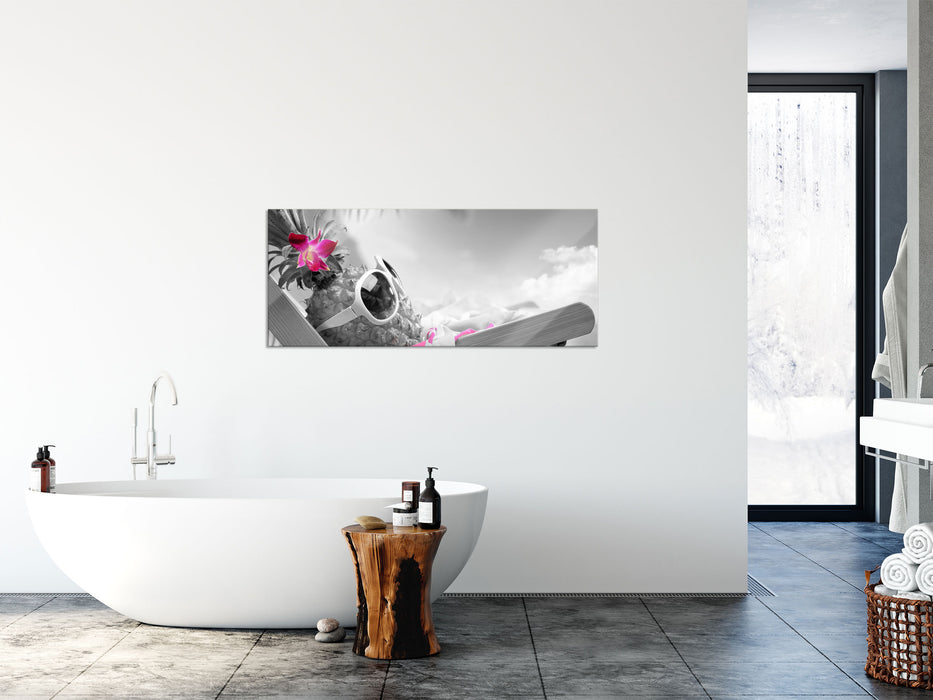 Ananas im Urlaub, Glasbild Panorama