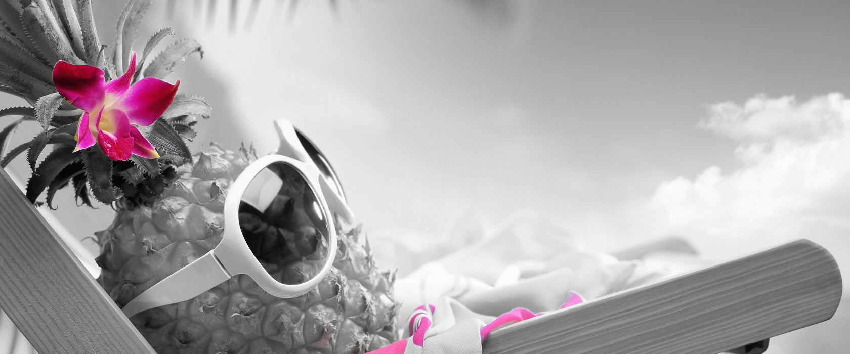 Ananas im Urlaub, Glasbild Panorama