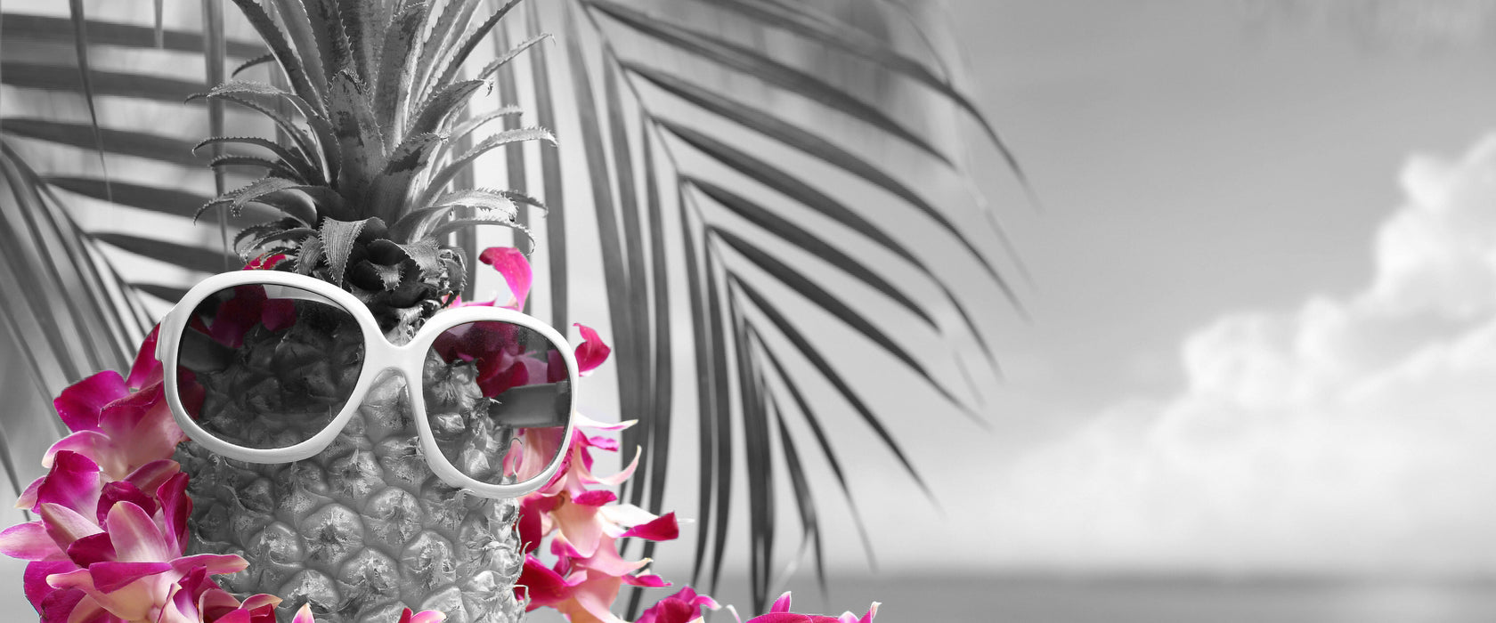 Ananas mit Sonnenbrille, Glasbild Panorama