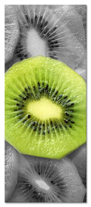 Pixxprint saftige Kiwi Scheiben, Glasbild Panorama