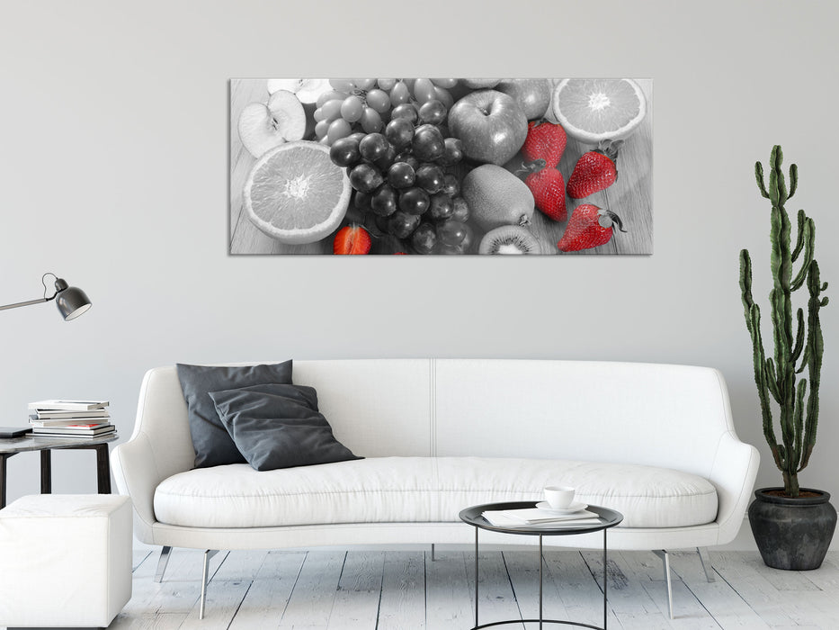 Obst auf Holz, Glasbild Panorama