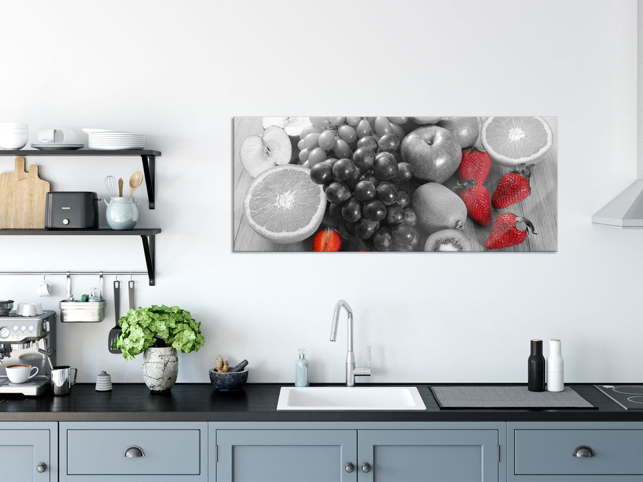 Obst auf Holz, Glasbild Panorama