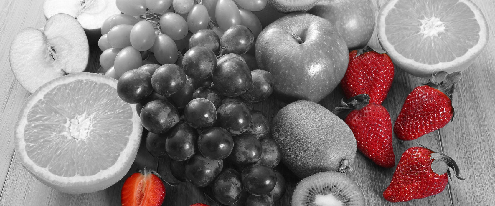 Obst auf Holz, Glasbild Panorama