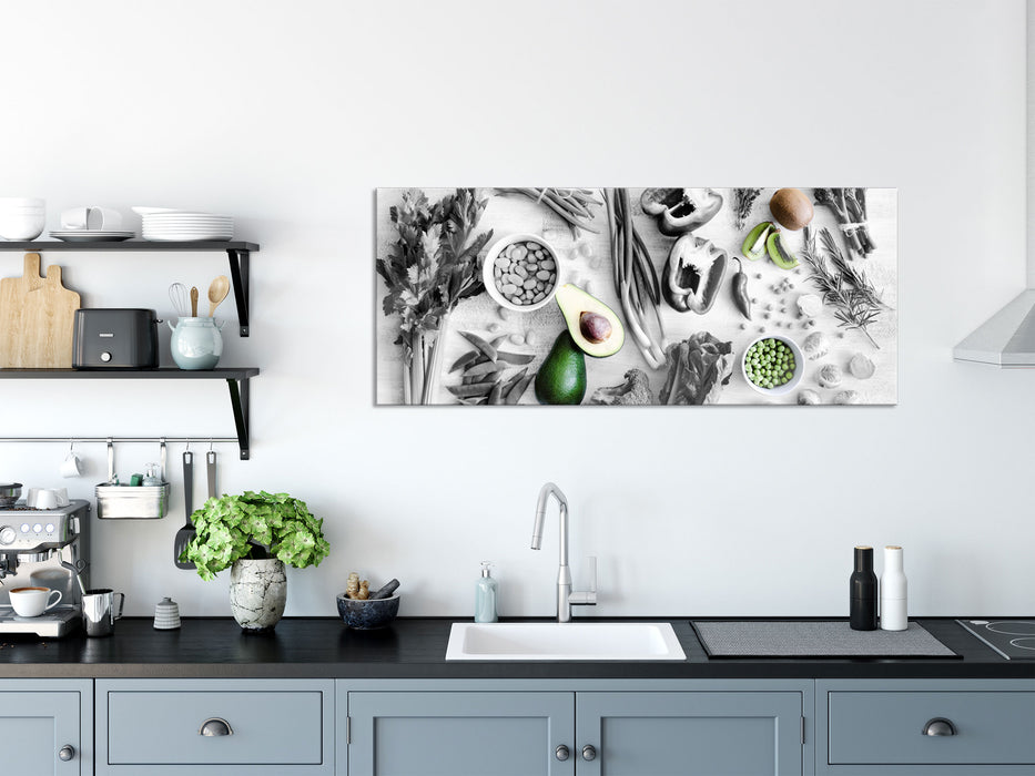 Gemüse und Obst Vielfalt, Glasbild Panorama