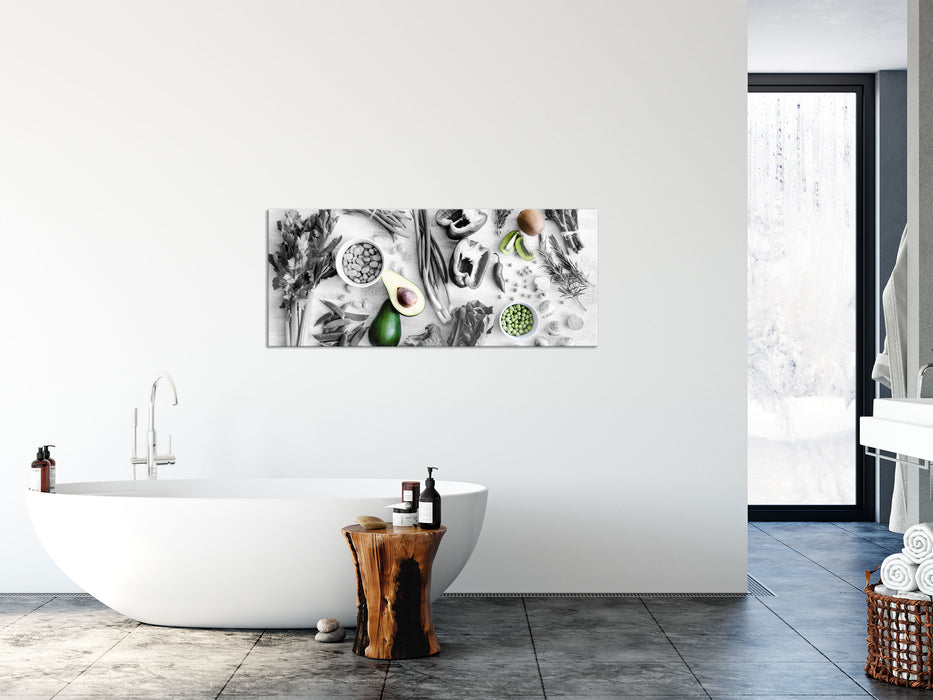 Gemüse und Obst Vielfalt, Glasbild Panorama