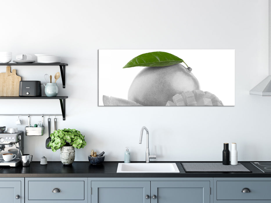 saftige aufgeschnittene Mango, Glasbild Panorama