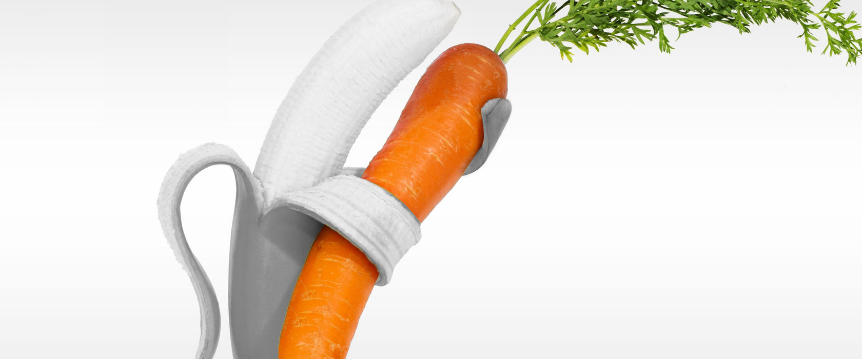 Banane und Möhre tanzen, Glasbild Panorama