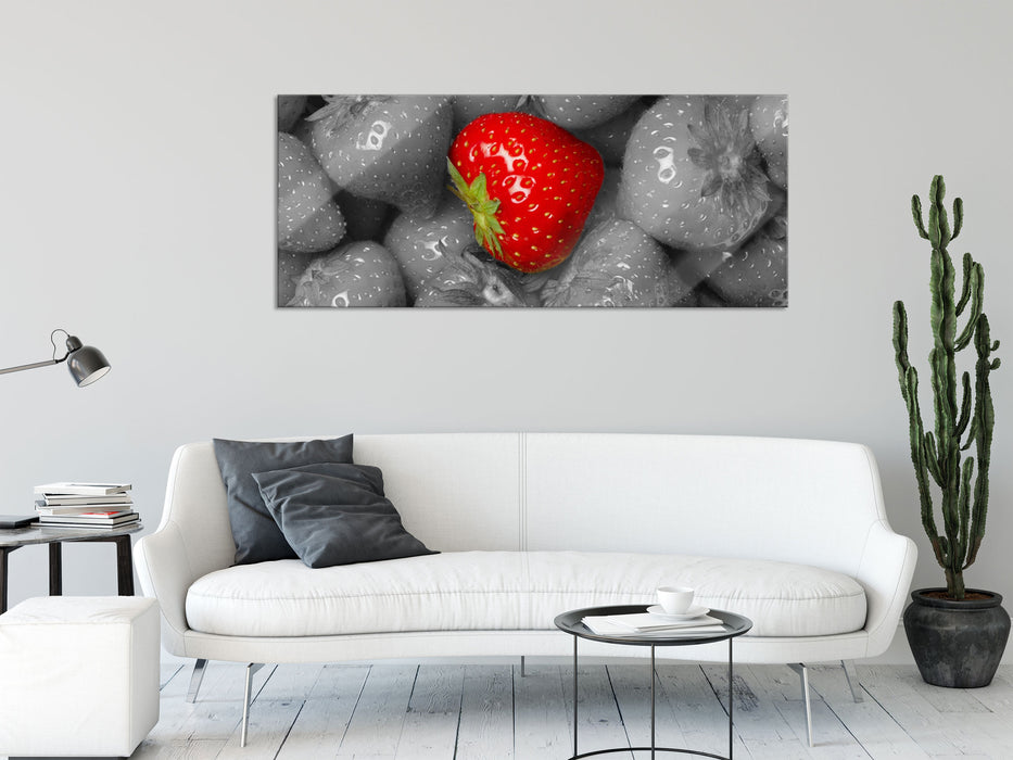 frischer Erdbeertraum, Glasbild Panorama