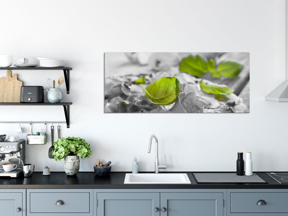 Pizza mit Schinken und Pilzen, Glasbild Panorama