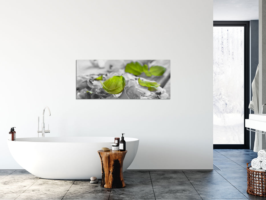 Pizza mit Schinken und Pilzen, Glasbild Panorama