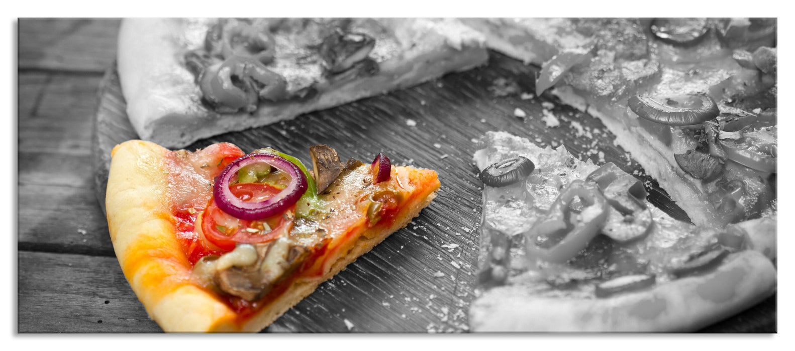 Pixxprint Pizza auf Holzbrett, Glasbild Panorama