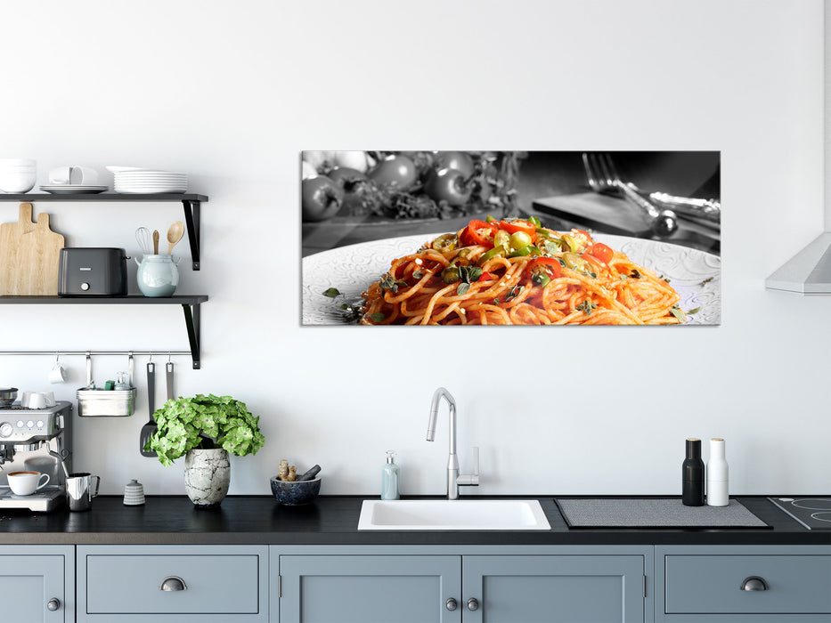 schmackhafte Spaghetti Italia, Glasbild Panorama