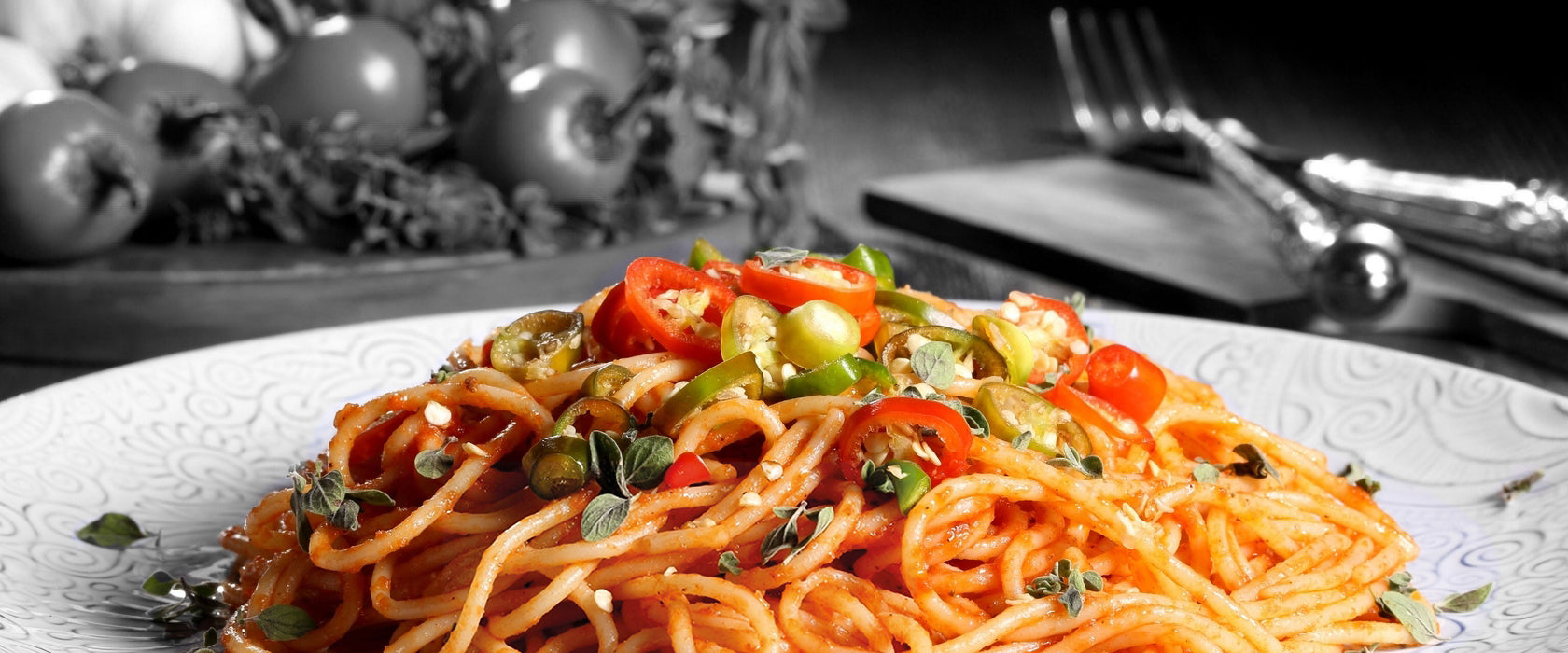 schmackhafte Spaghetti Italia, Glasbild Panorama