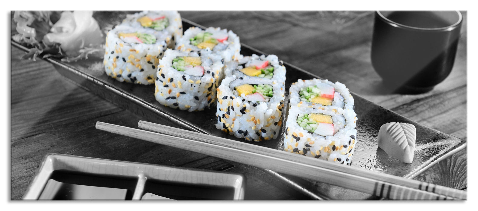 Pixxprint Inside Out Sushi Rollen, Glasbild Panorama