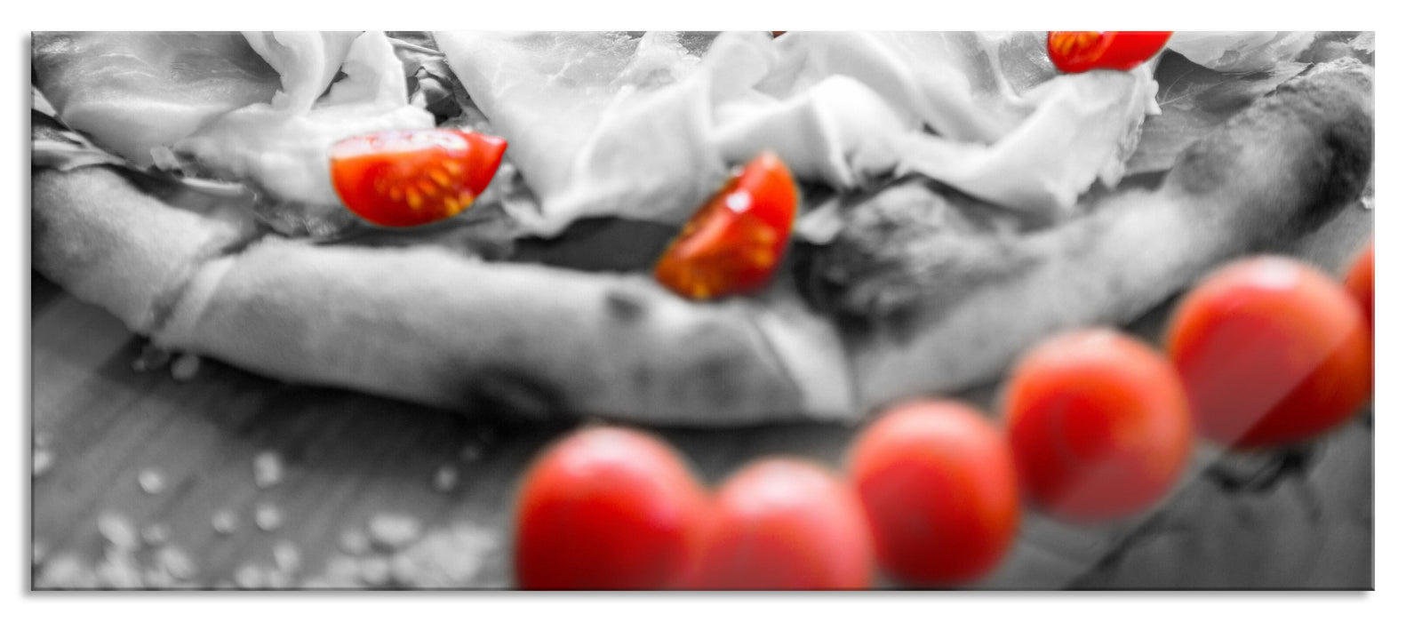 Pixxprint Pizza mit Schinken und Tomaten, Glasbild Panorama