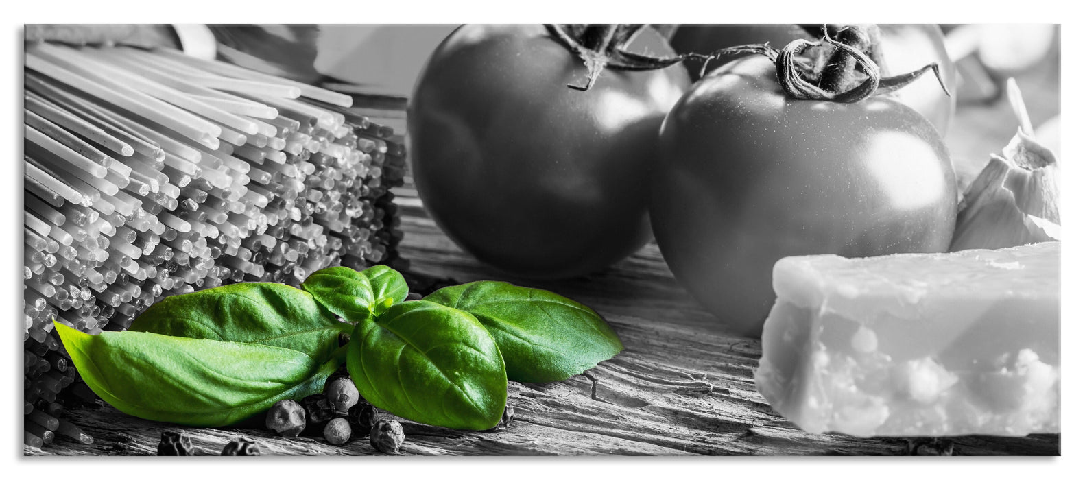 Pixxprint Spaghetti mit Tomaten und Parmesan, Glasbild Panorama