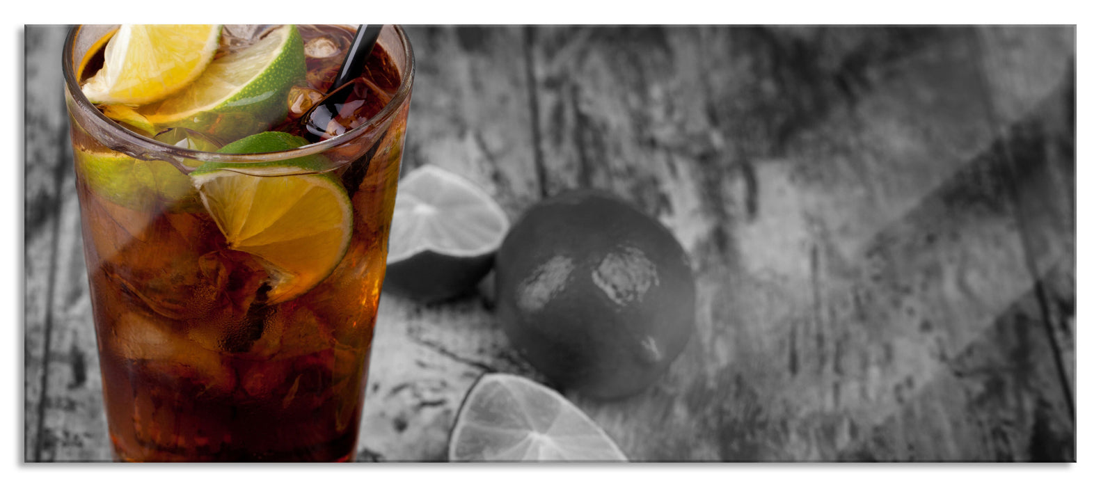 Pixxprint Cuba Libre mit vielen Limetten, Glasbild Panorama