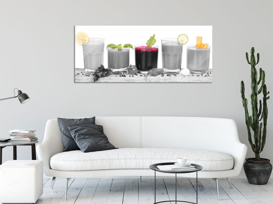 Bio Fruchtsäfte, Glasbild Panorama