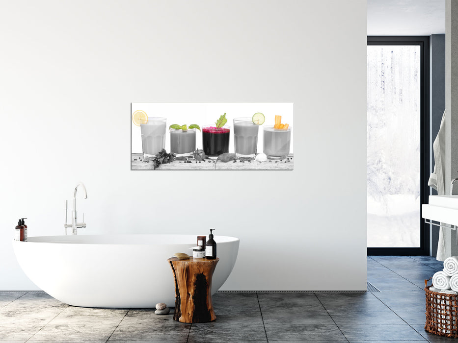 Bio Fruchtsäfte, Glasbild Panorama