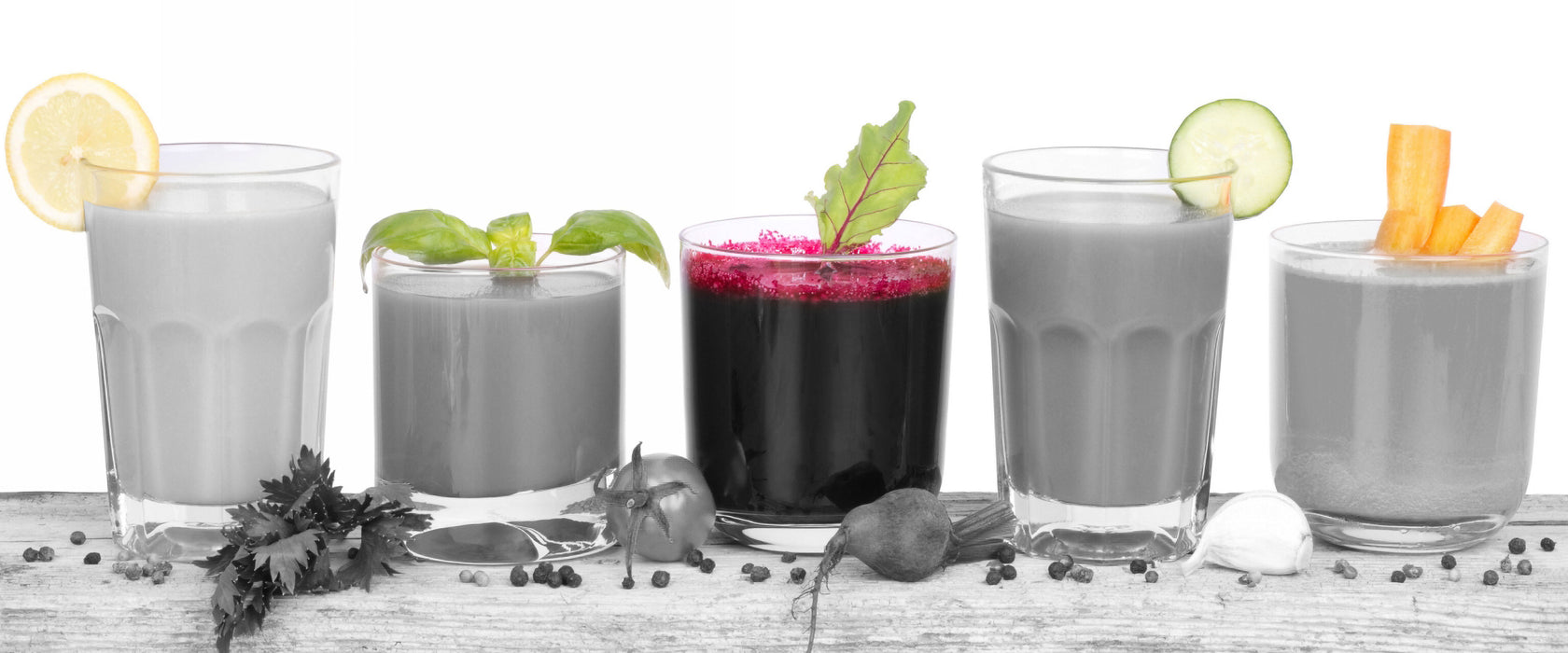 Bio Fruchtsäfte, Glasbild Panorama