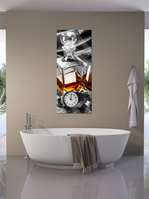 Man Things mit Whiskey und Uhr, Glasbild Panorama