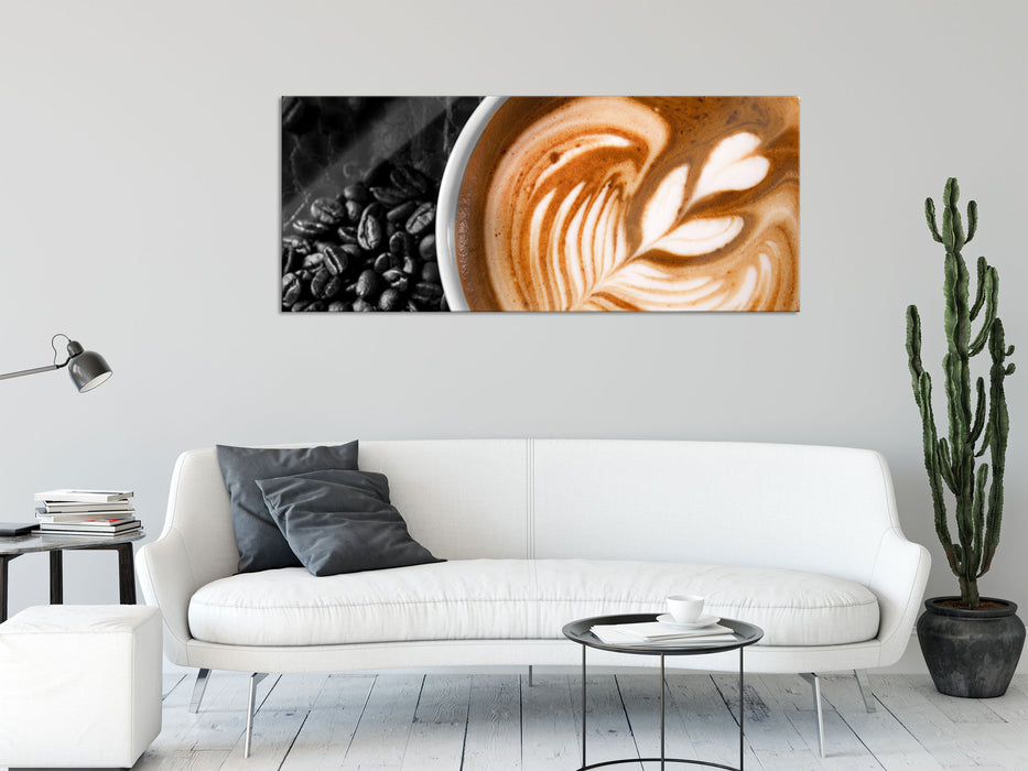 edler Kaffee mit Schaumverzierung, Glasbild Panorama