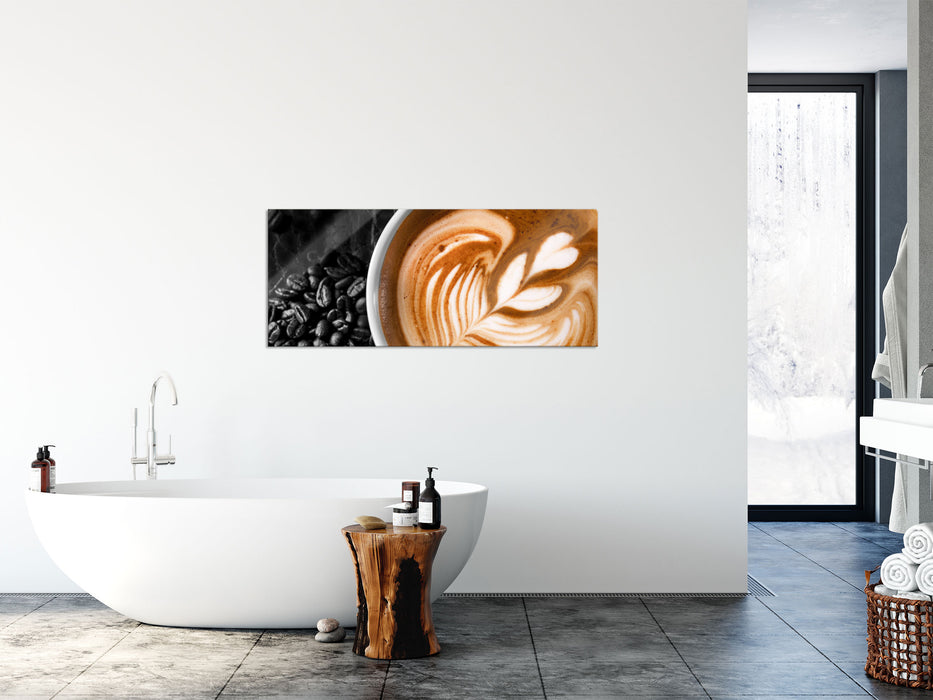 edler Kaffee mit Schaumverzierung, Glasbild Panorama