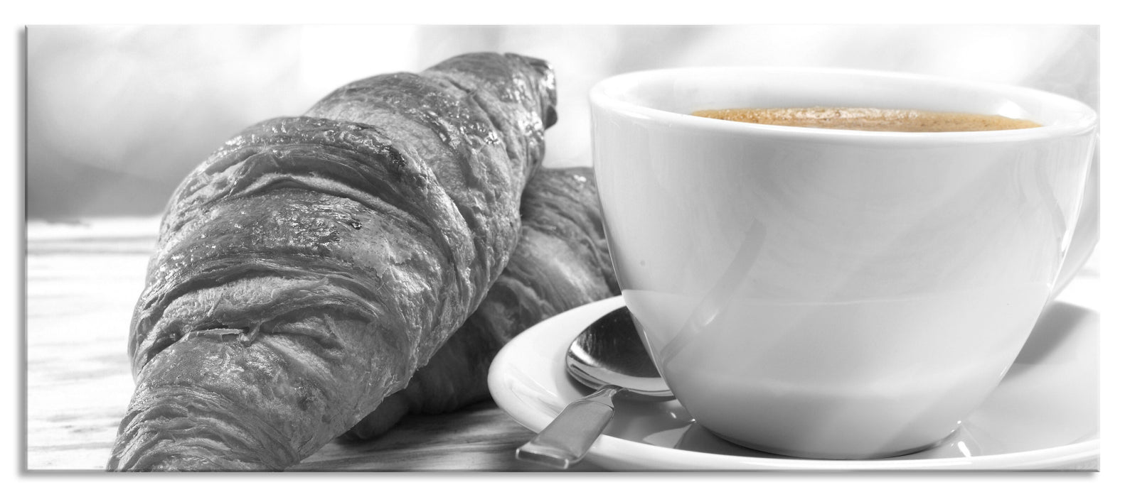 Pixxprint Croissants und Kaffee, Glasbild Panorama