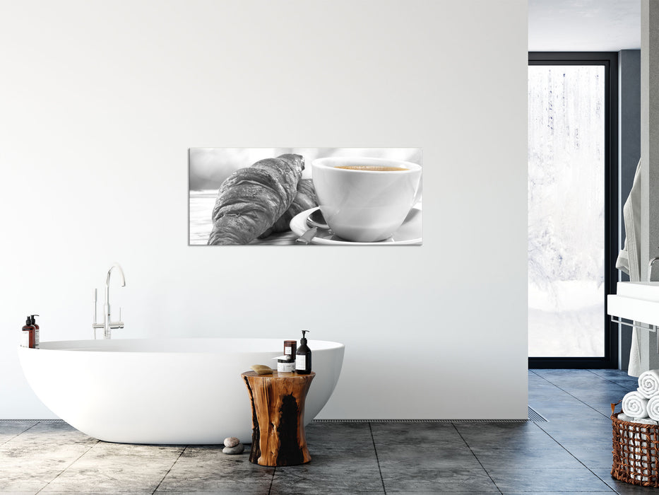 Croissants und Kaffee, Glasbild Panorama
