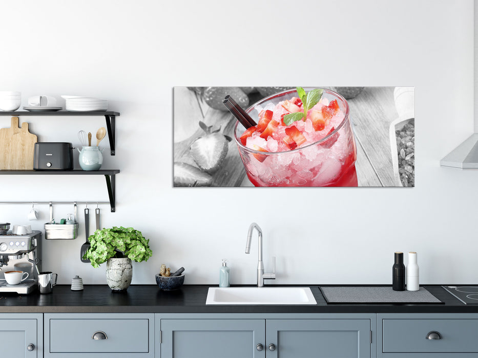 Erdbeercocktail, Glasbild Panorama