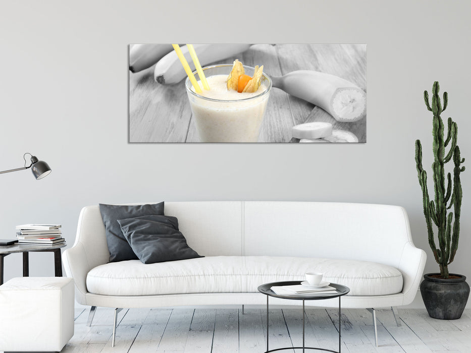 frischer Bananenshake, Glasbild Panorama