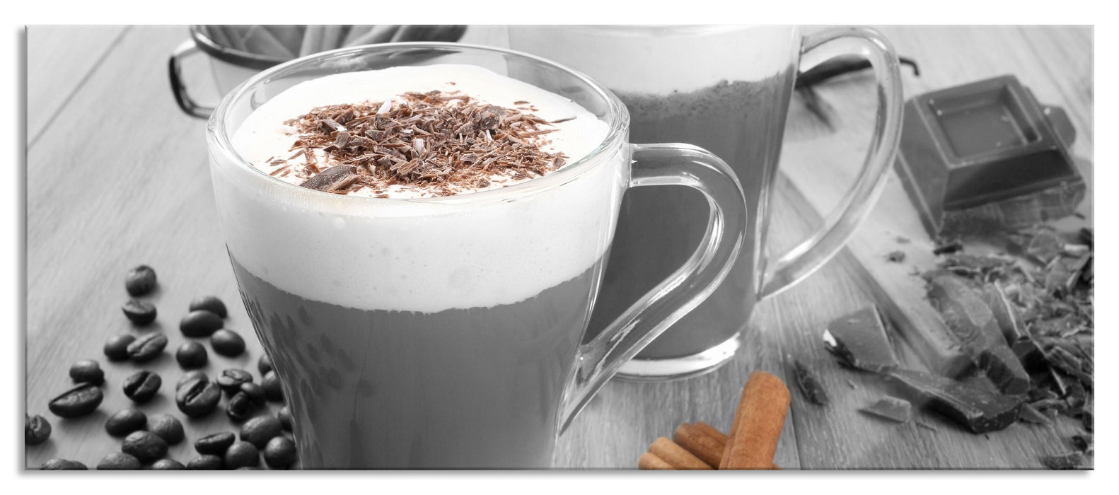 Pixxprint heiße Schokolade und Kaffee, Glasbild Panorama