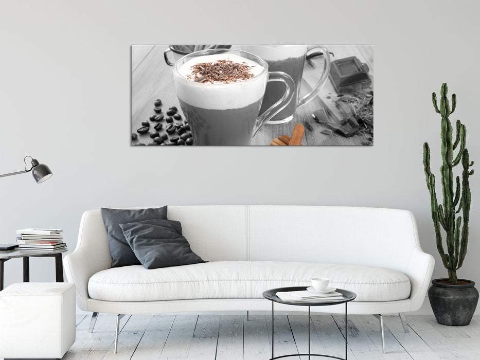 heiße Schokolade und Kaffee, Glasbild Panorama