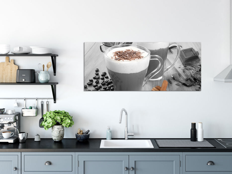 heiße Schokolade und Kaffee, Glasbild Panorama