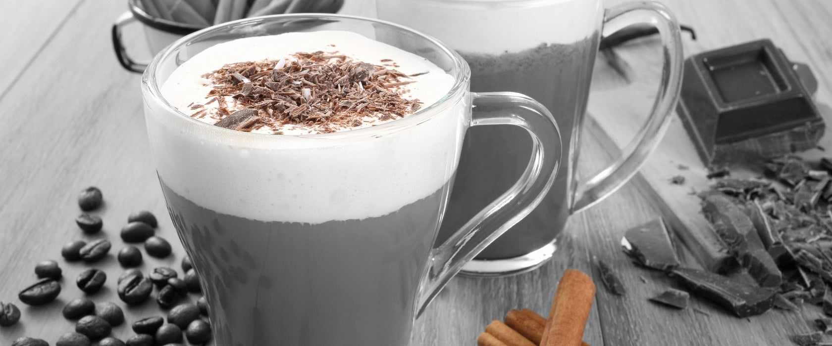 heiße Schokolade und Kaffee, Glasbild Panorama