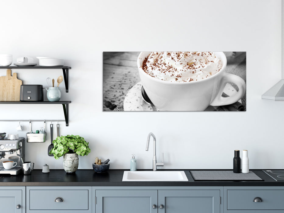 Kaffee mit Sahne, Glasbild Panorama