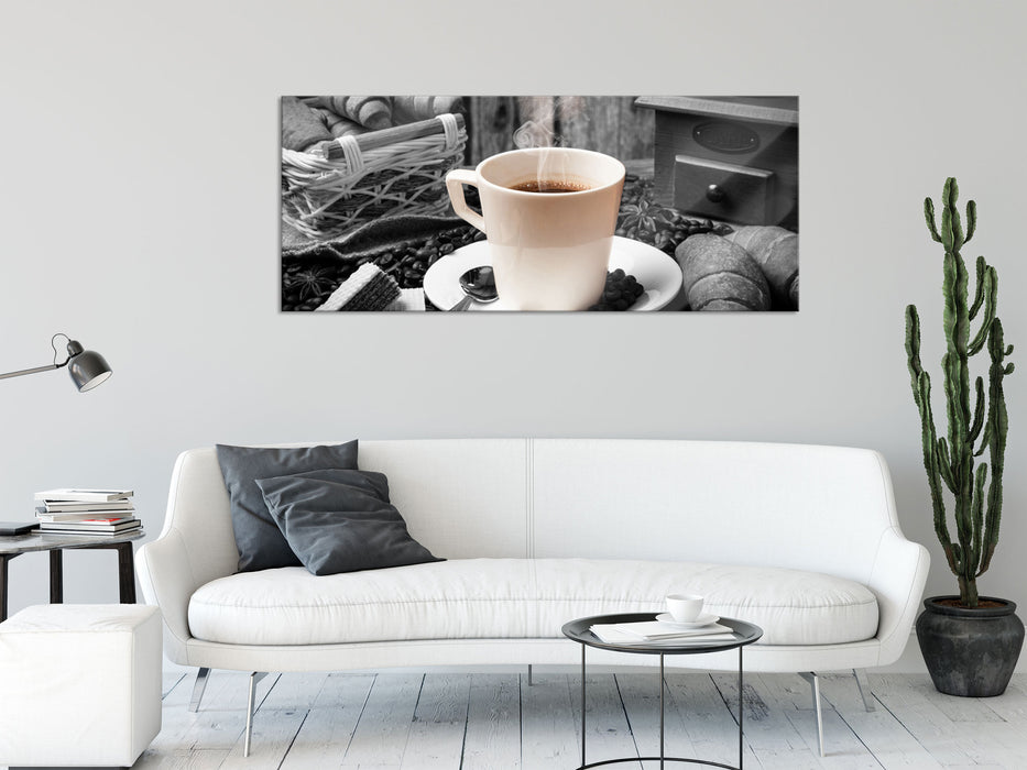 frisch aufgebrühter Kaffee, Glasbild Panorama