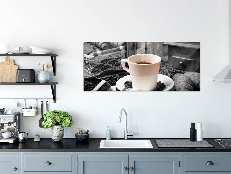 frisch aufgebrühter Kaffee, Glasbild Panorama