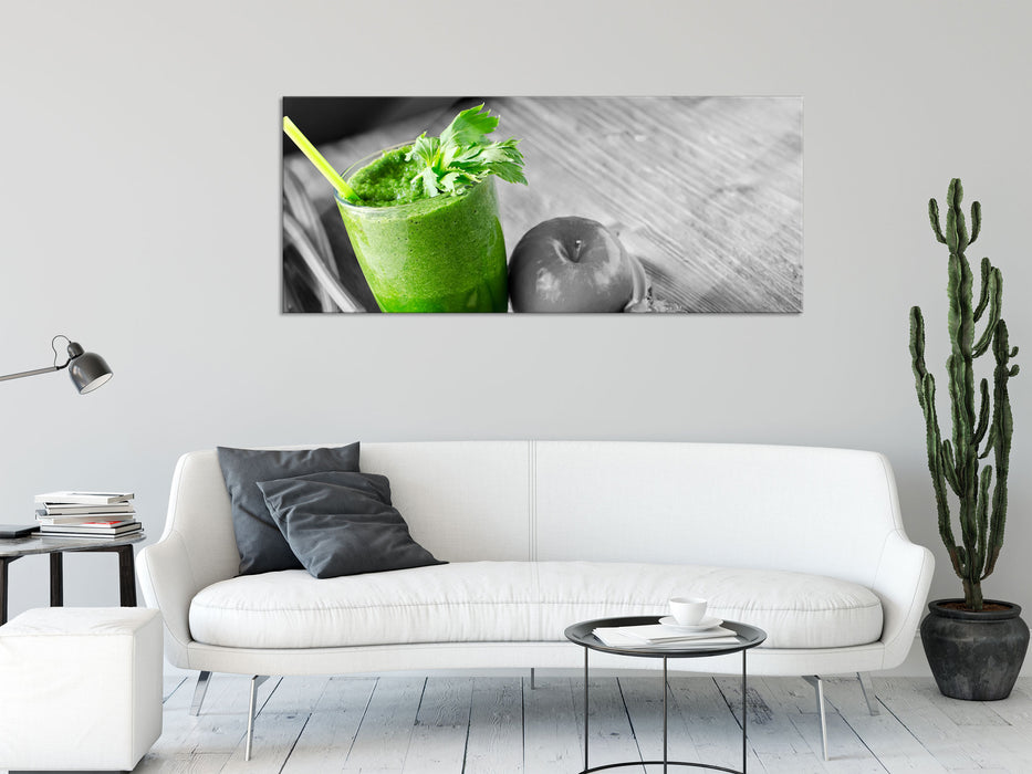 Apfel Limette Kiwi Smoothie, Glasbild Panorama