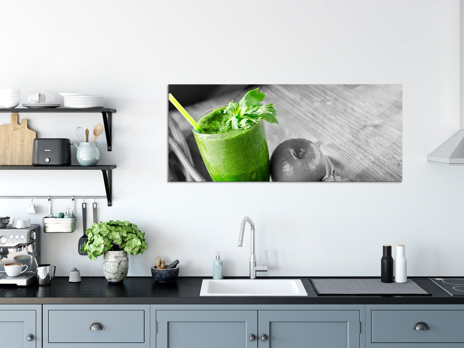 Apfel Limette Kiwi Smoothie, Glasbild Panorama