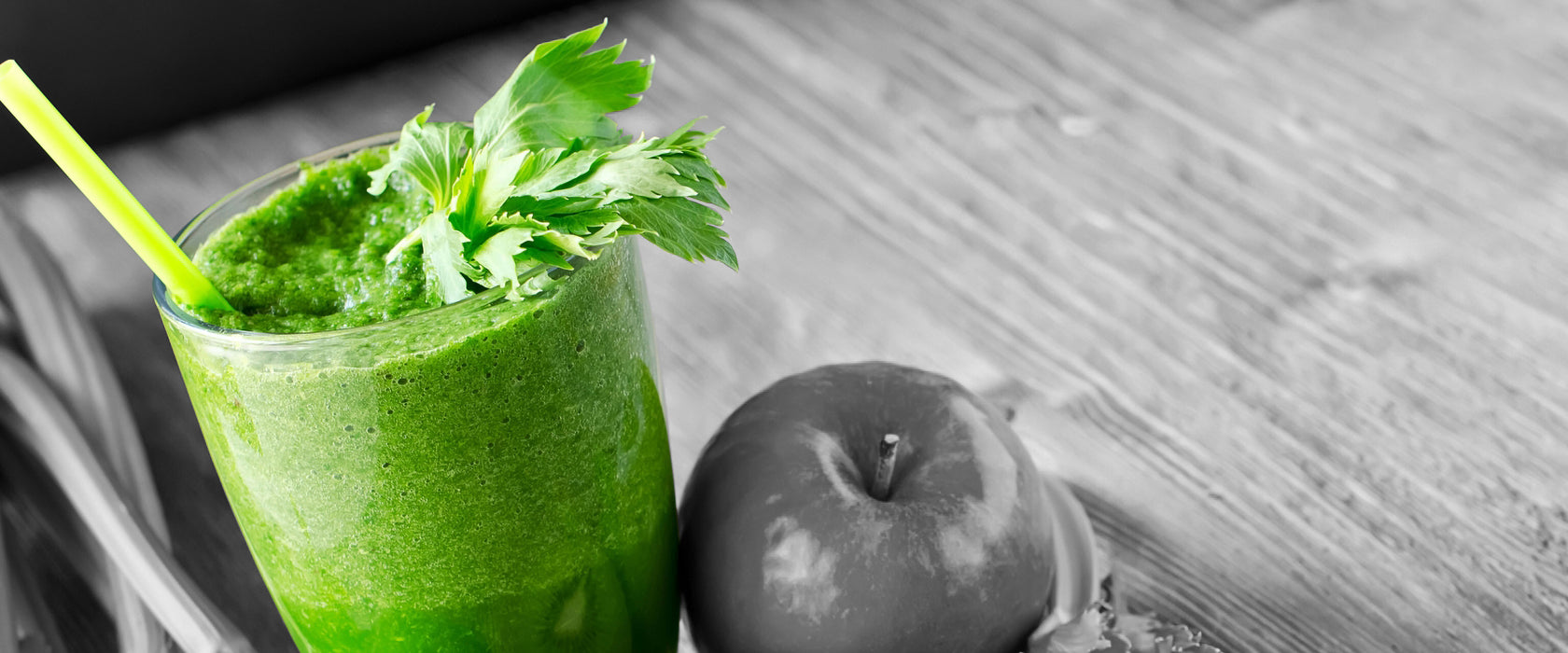 Apfel Limette Kiwi Smoothie, Glasbild Panorama