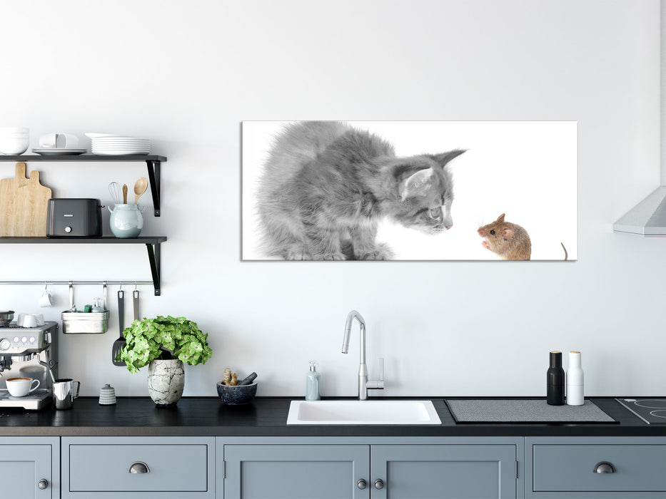 Katz und Maus, Glasbild Panorama