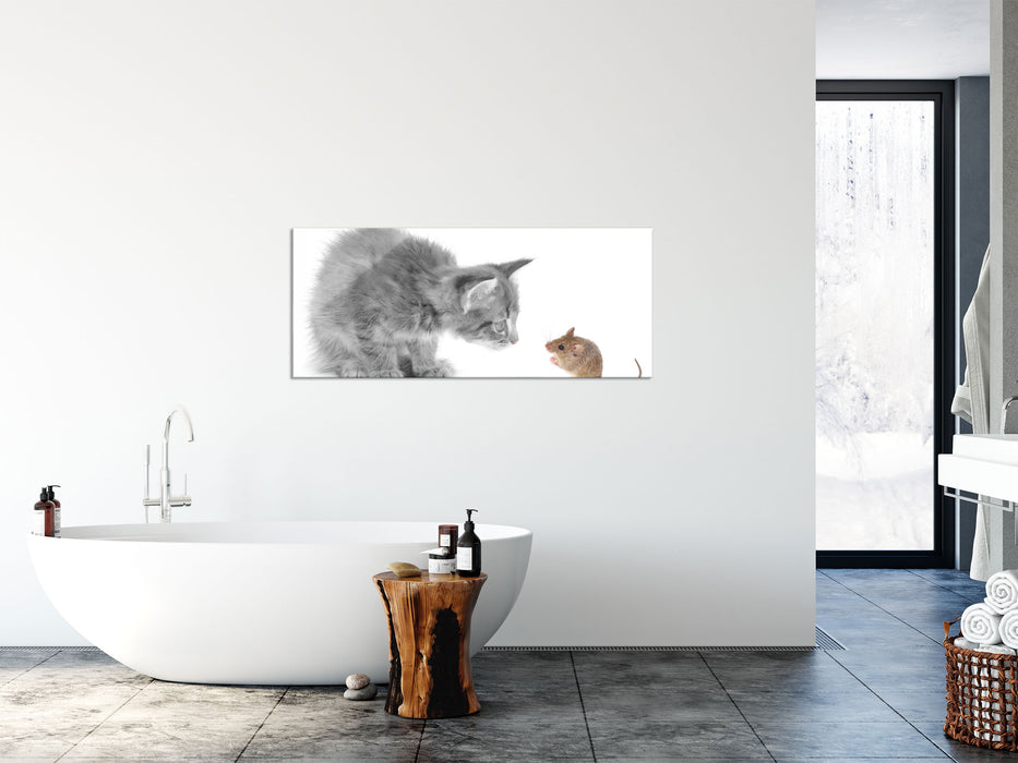 Katz und Maus, Glasbild Panorama