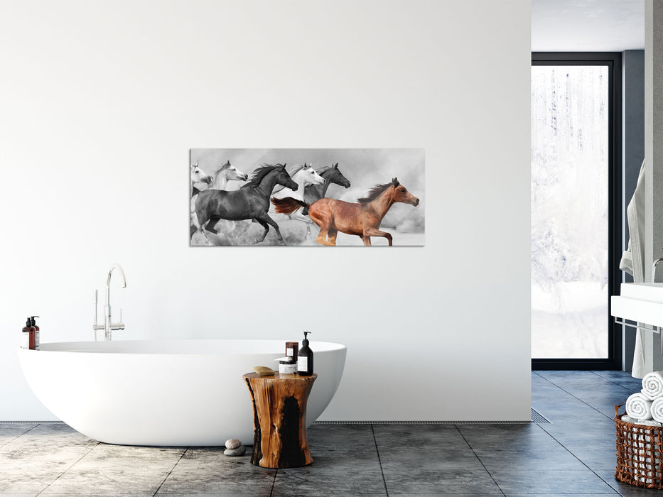 Mustangs in der Wüste, Glasbild Panorama