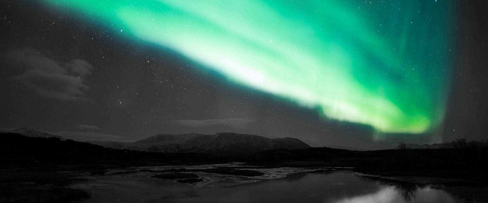 Polarlichter in Skandinavien, Glasbild Panorama