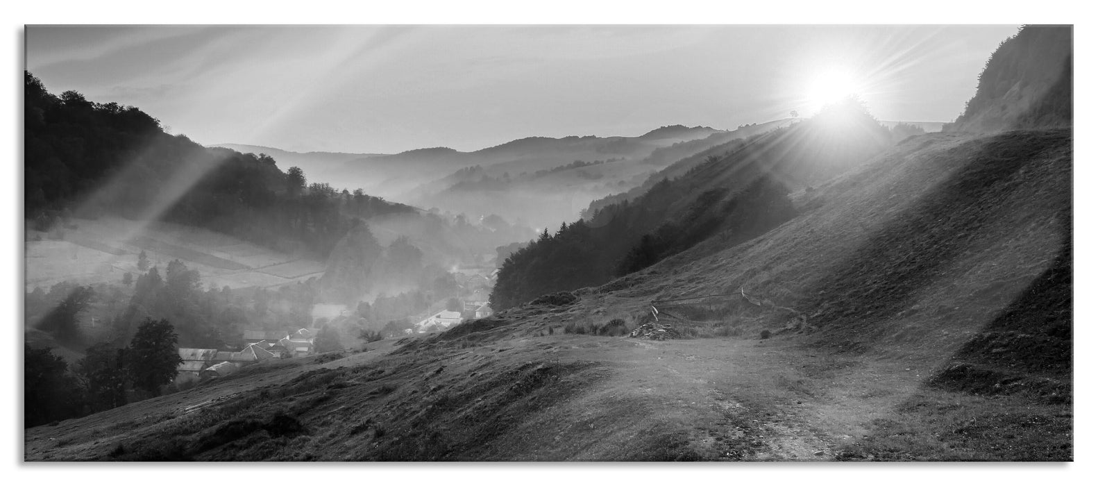 Pixxprint Berge mit Regenbogen, Glasbild Panorama