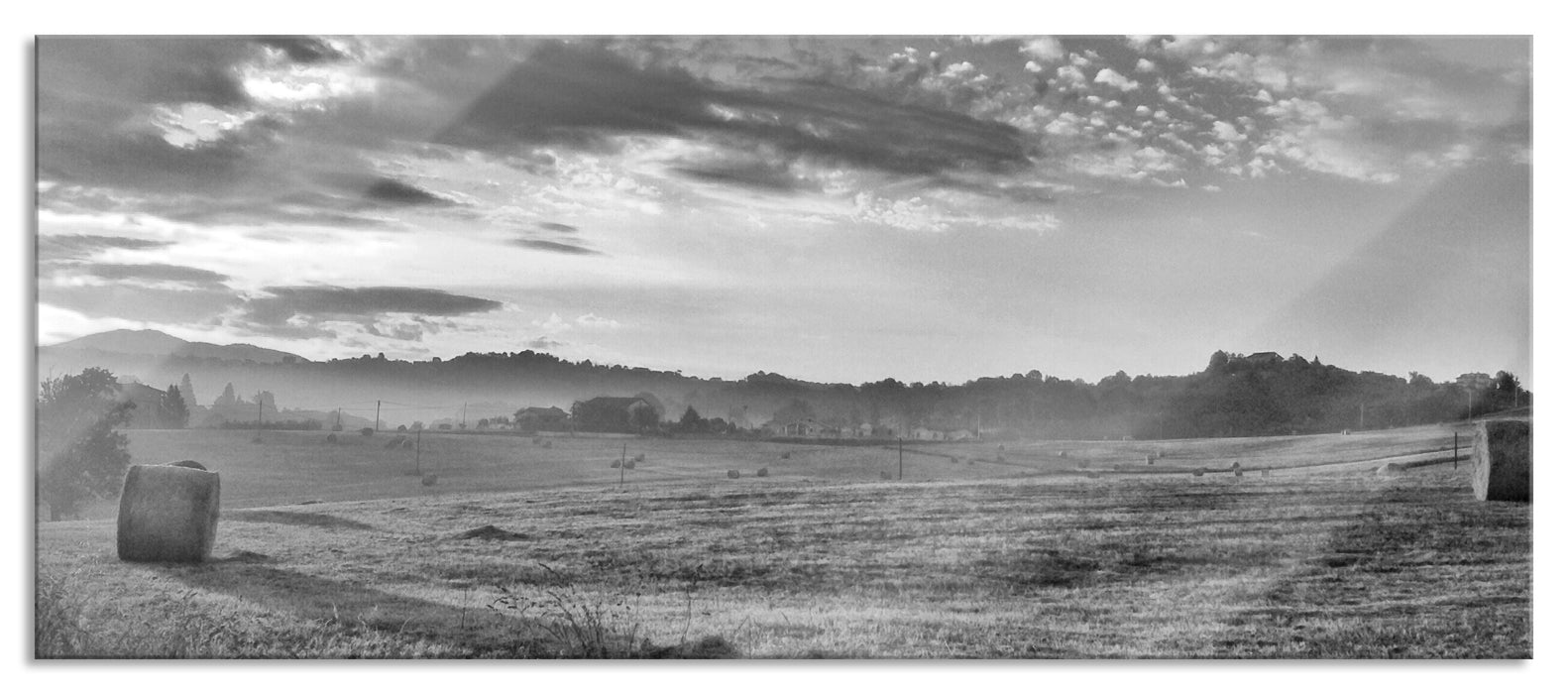 Pixxprint Feld mit Heuballen, Glasbild Panorama