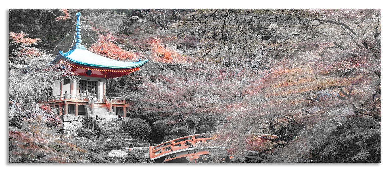 Pixxprint schönes Kloster in Japan, Glasbild Panorama