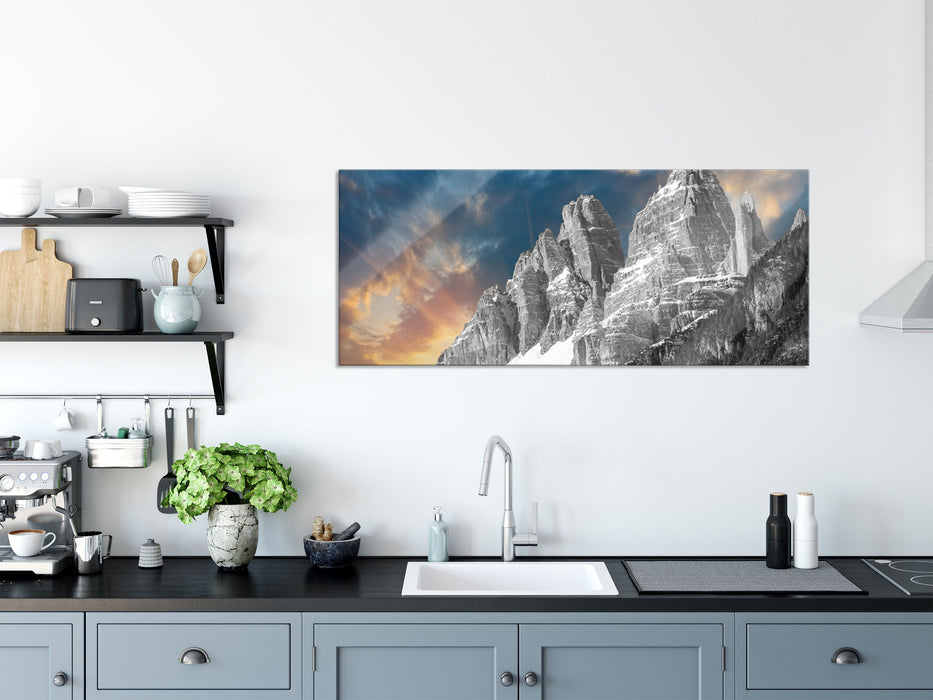 wunderschöne Bergkette, Glasbild Panorama